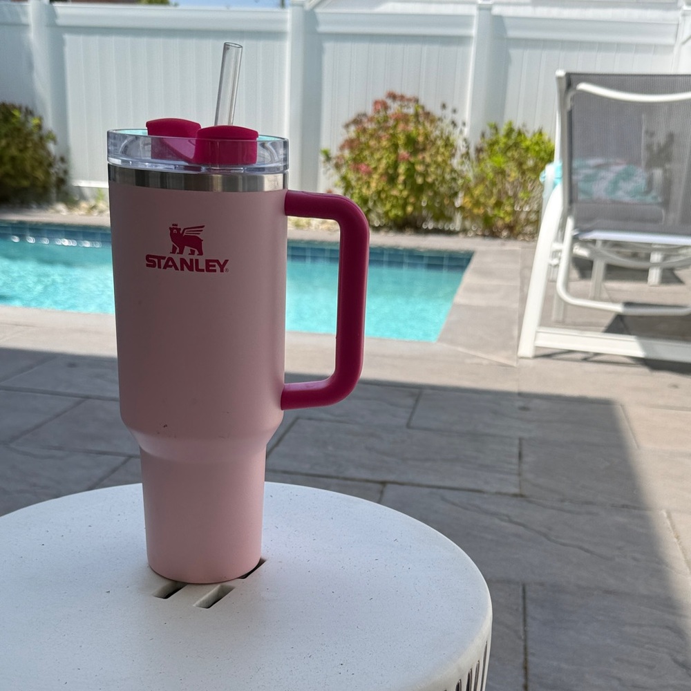 Stanley Pink Travel Mug with Handle and Straw 40 OZ
